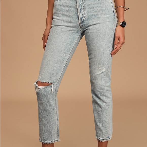 Riley Light Wash Distressed High Rise Straight Cropped Jeans - Picture 8 of 8